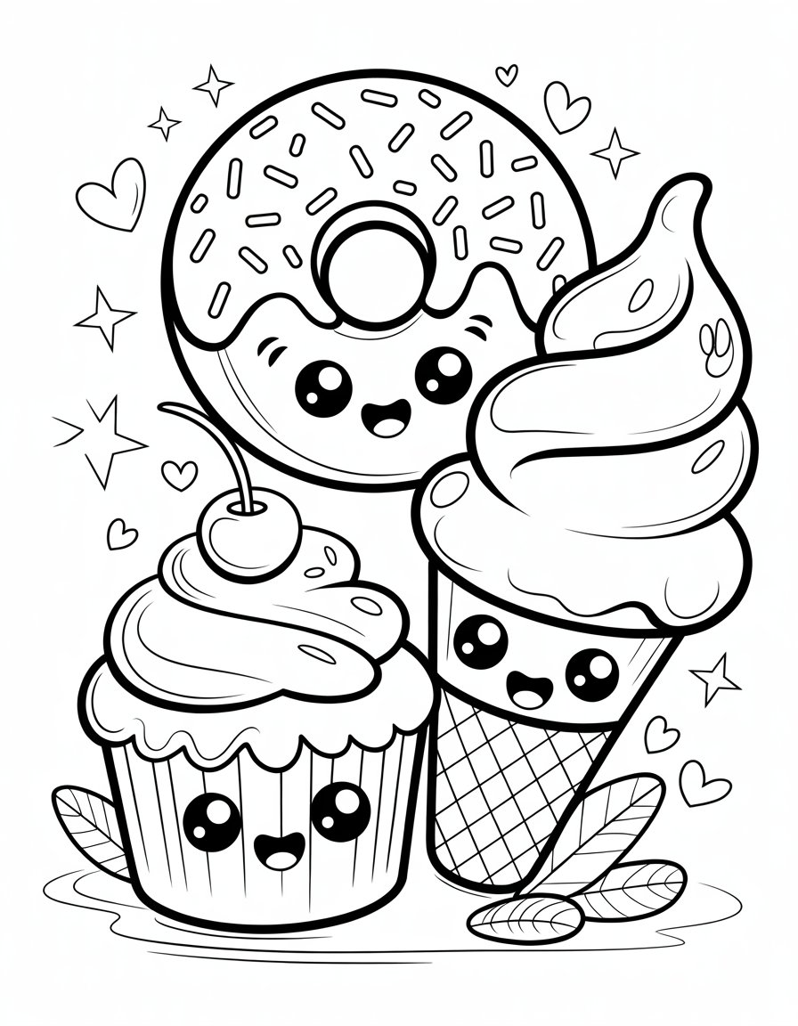 kawaii dessert coloring page
