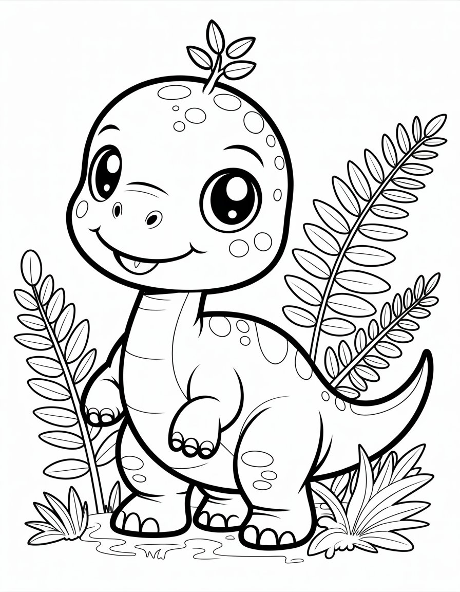 kawaii dino coloring page