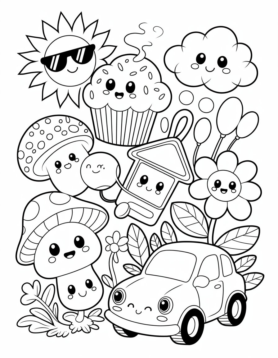 kawaii doodle art coloring page