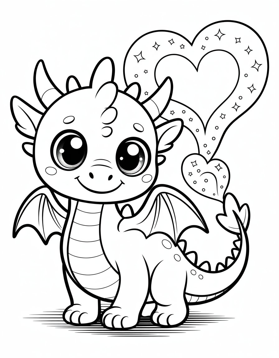 kawaii dragon coloring page