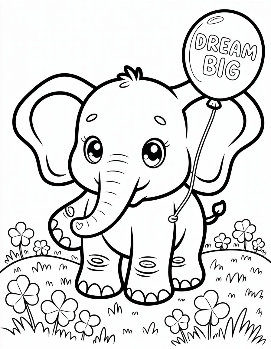 kawaii elephant coloring page