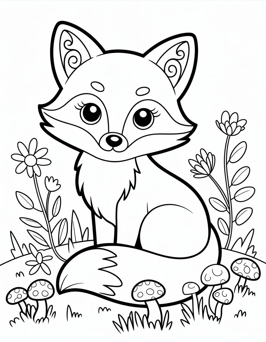 kawaii fox coloring page