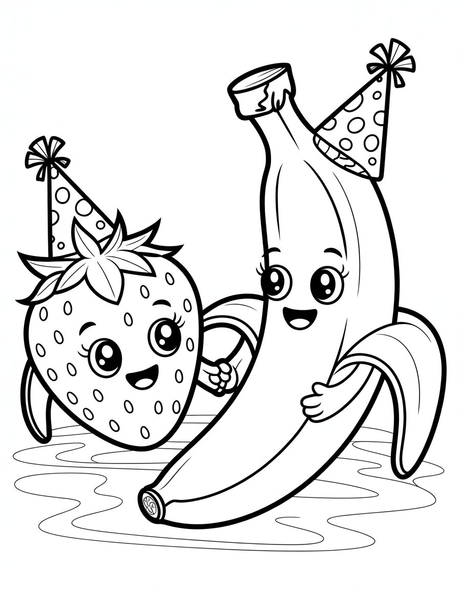 kawaii fruit coloring page