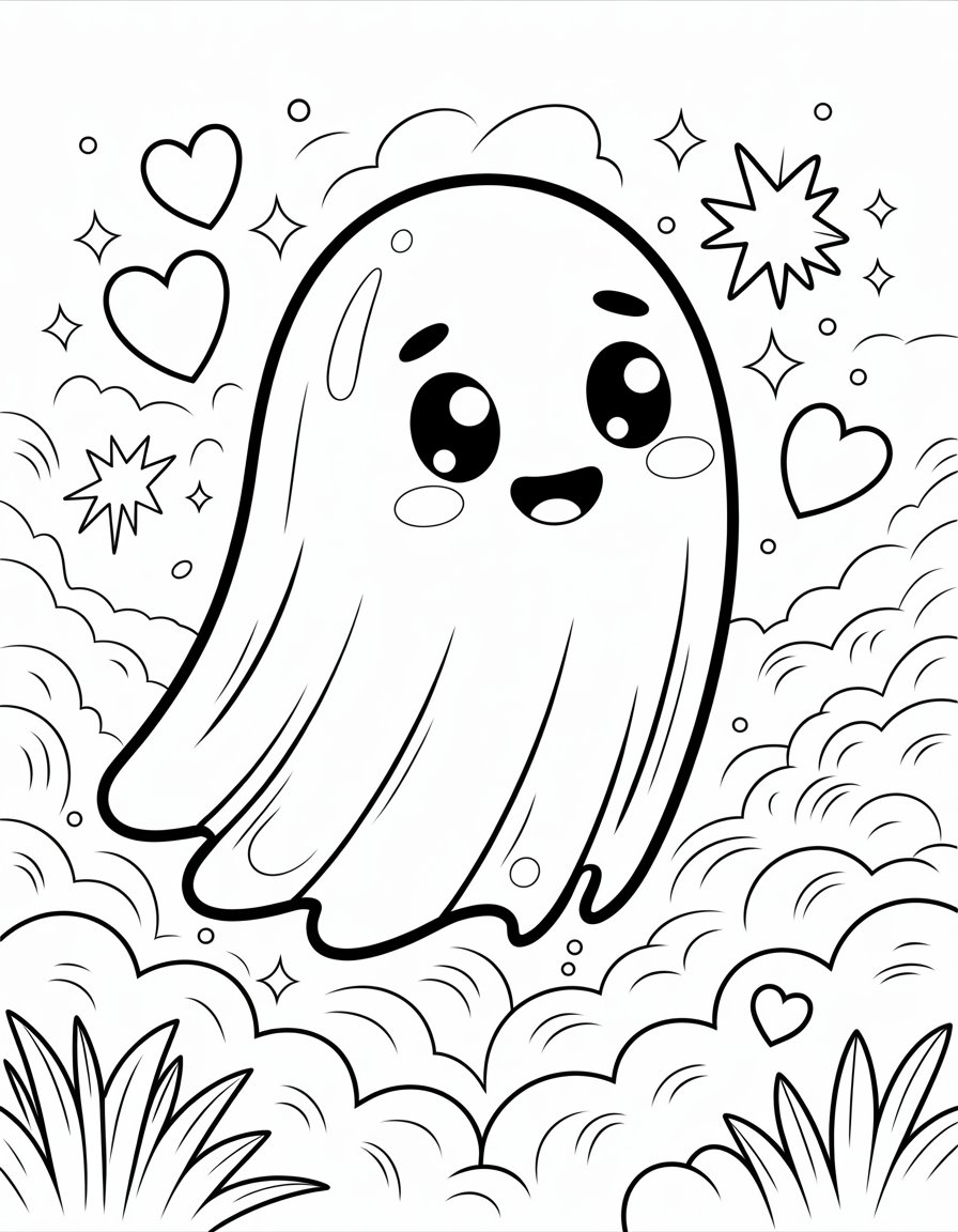 kawaii ghost coloring page