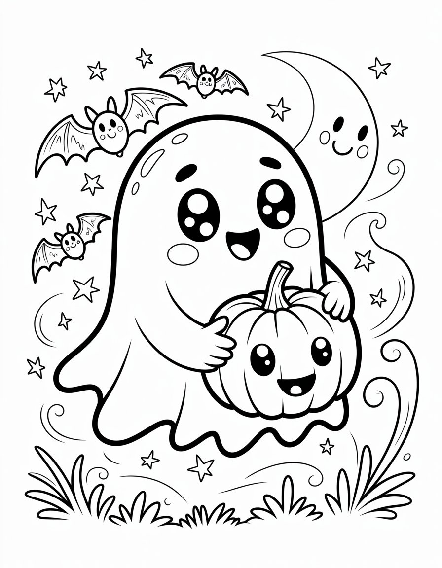 kawaii halloween coloring page
