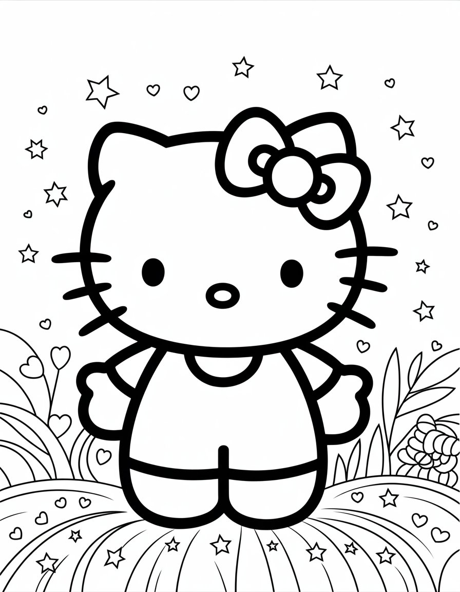 kawaii hello kitty coloring page
