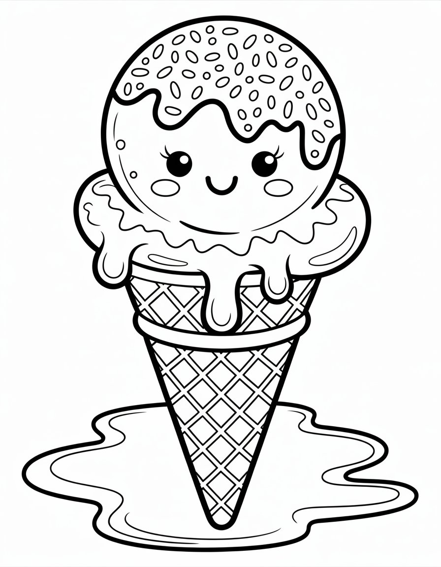 kawaii ice cream coloring page