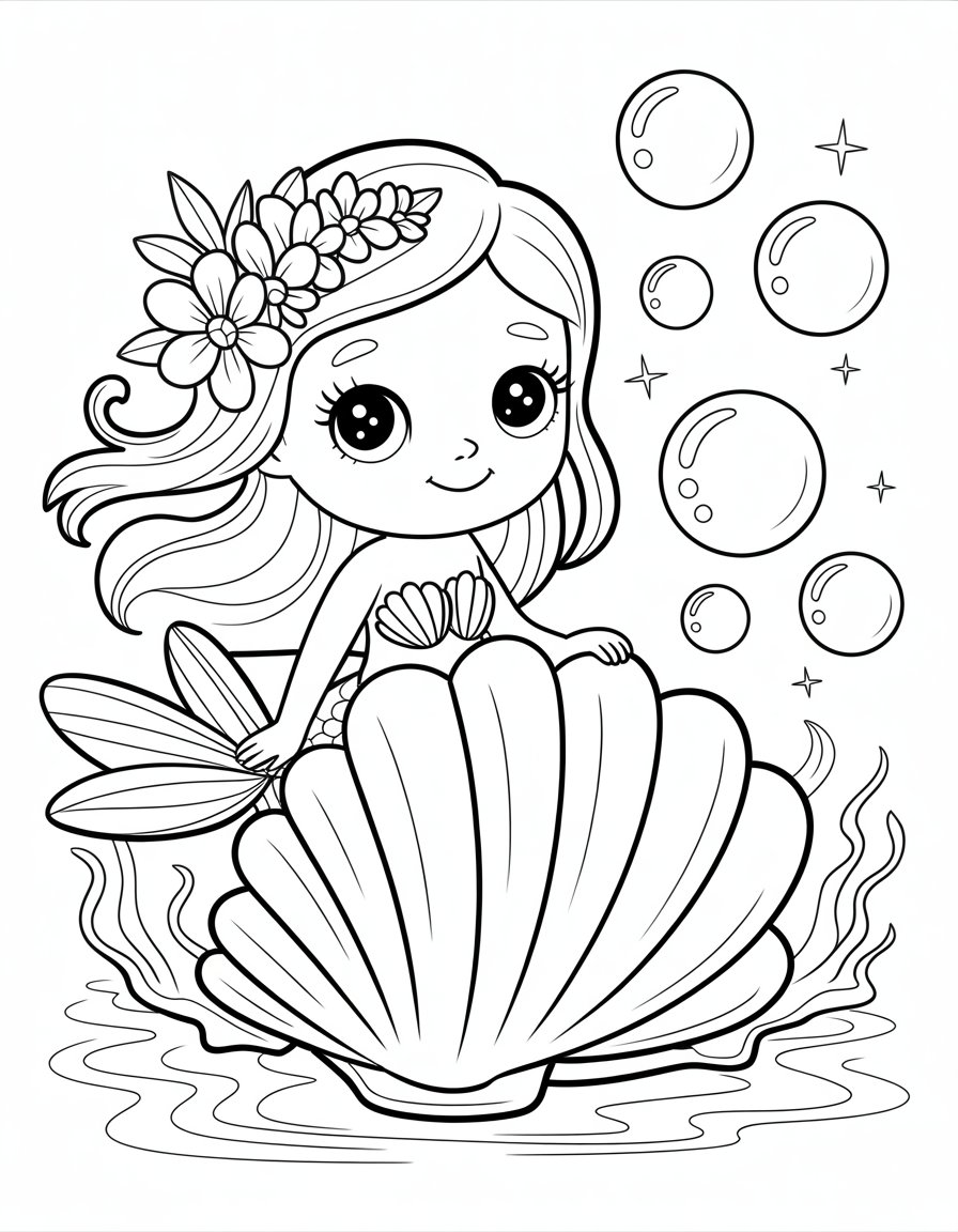 kawaii mermaid coloring page