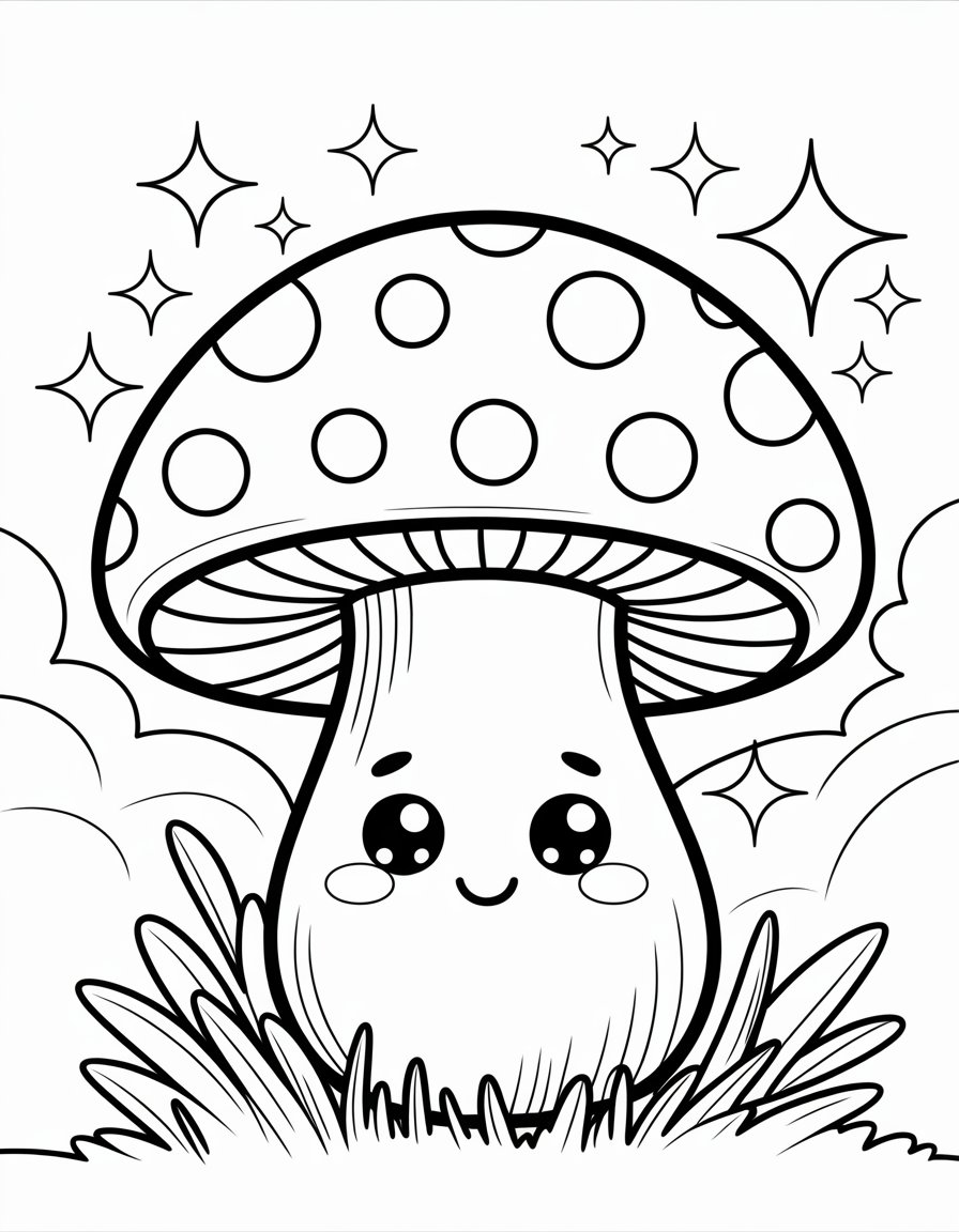 kawaii mushroom coloring page