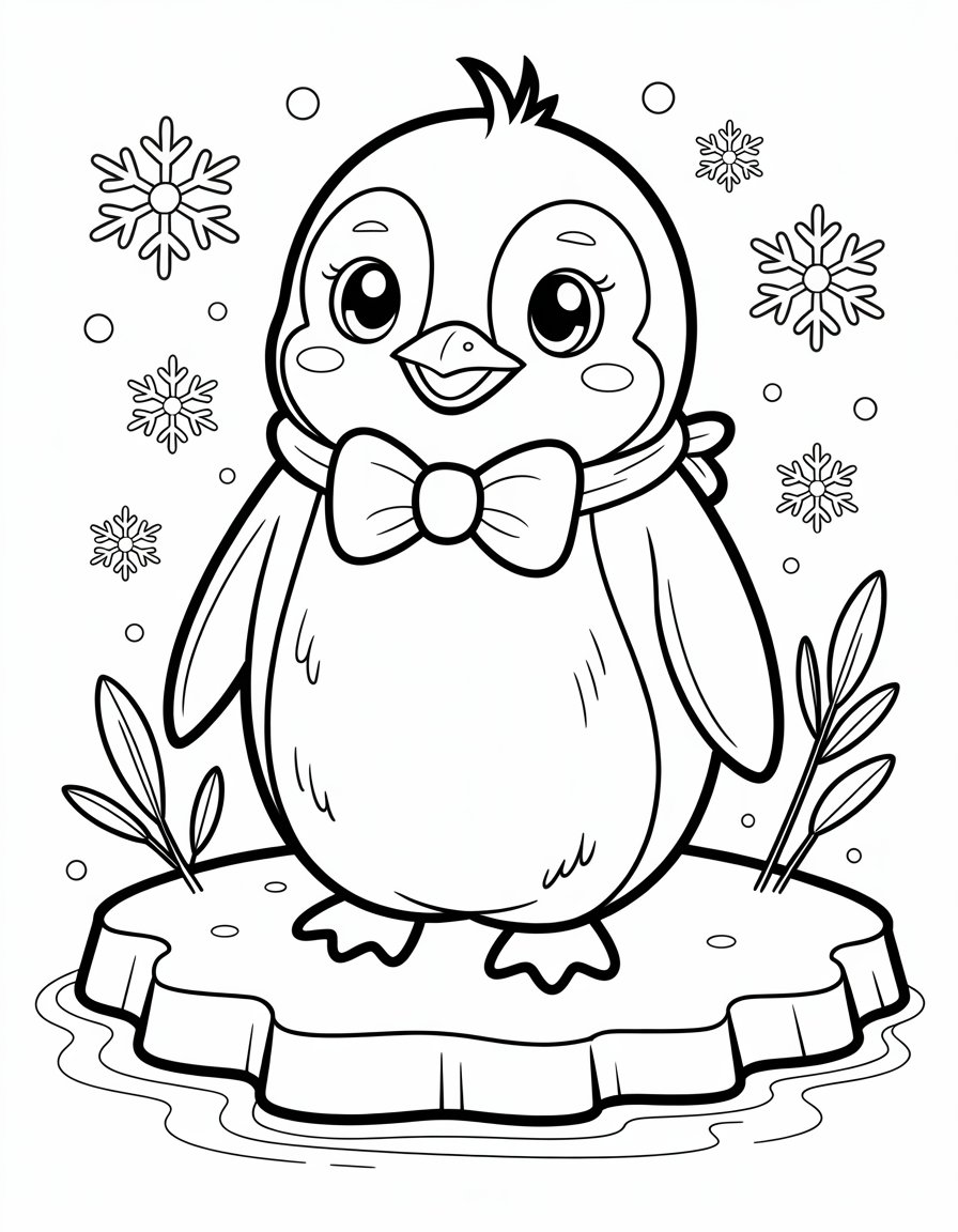 kawaii penguin coloring page