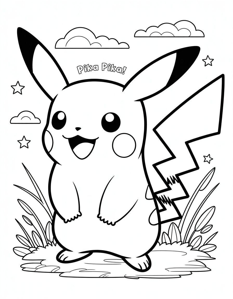kawaii pikachu coloring page