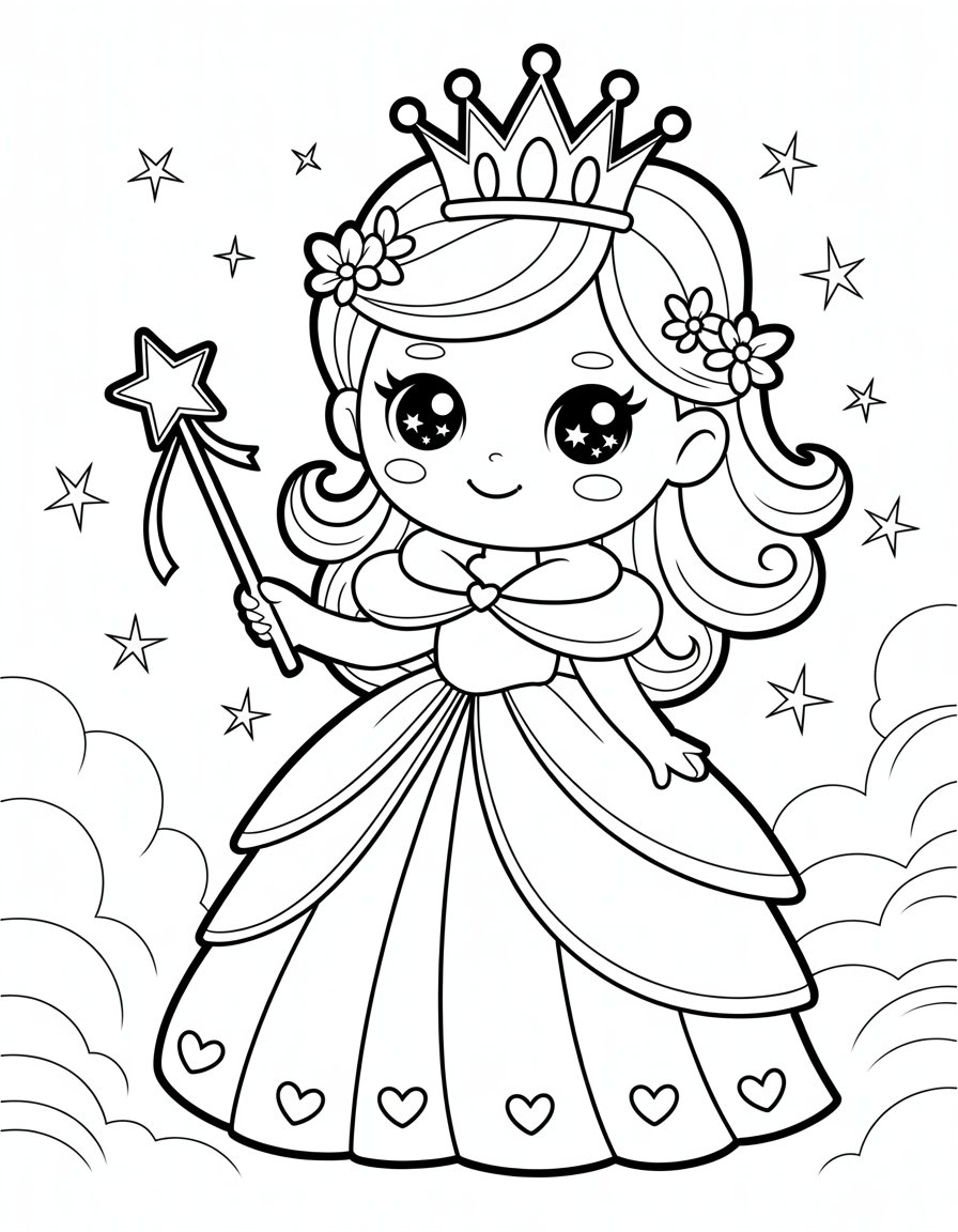 kawaii princess coloring page