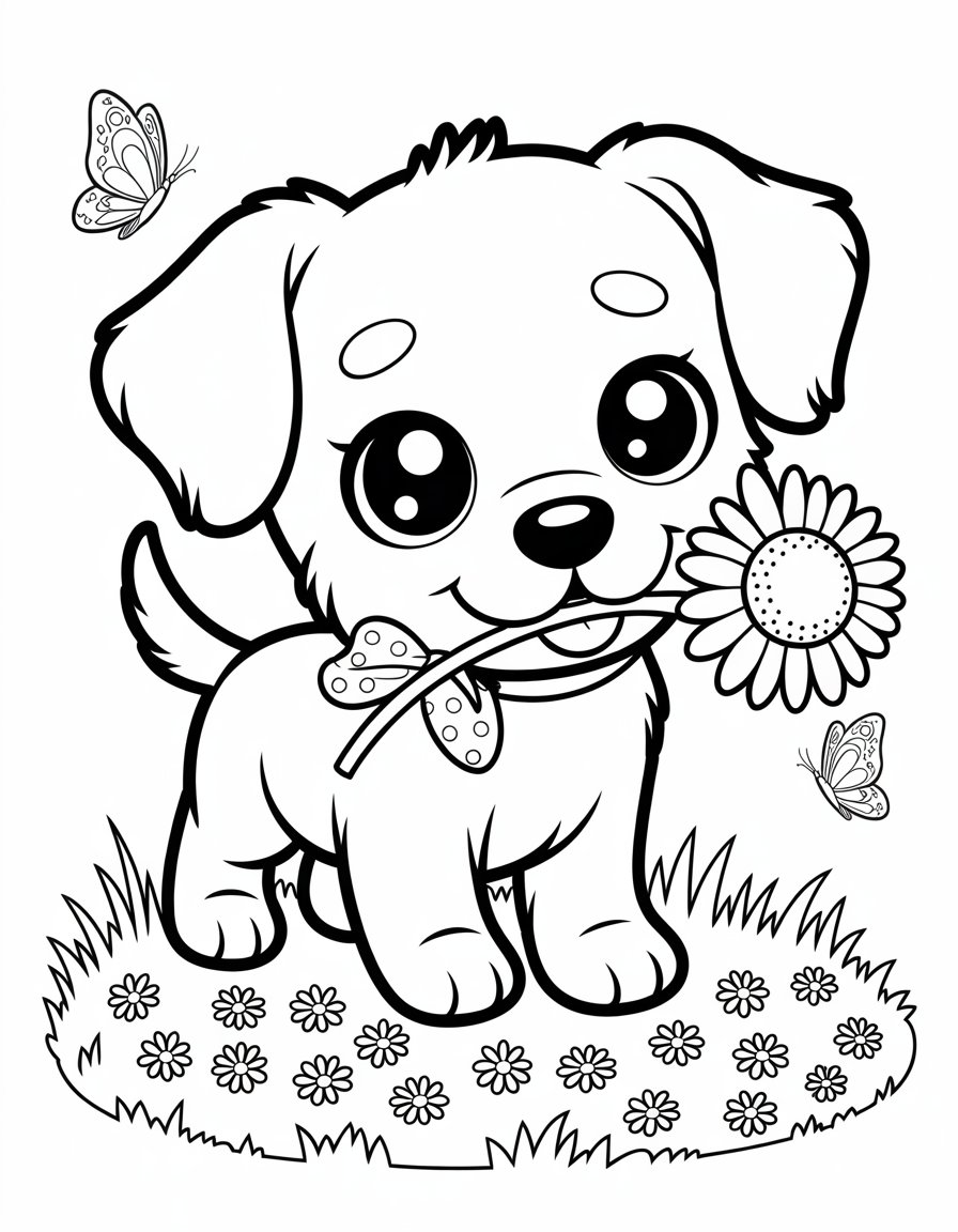 kawaii puppy coloring page