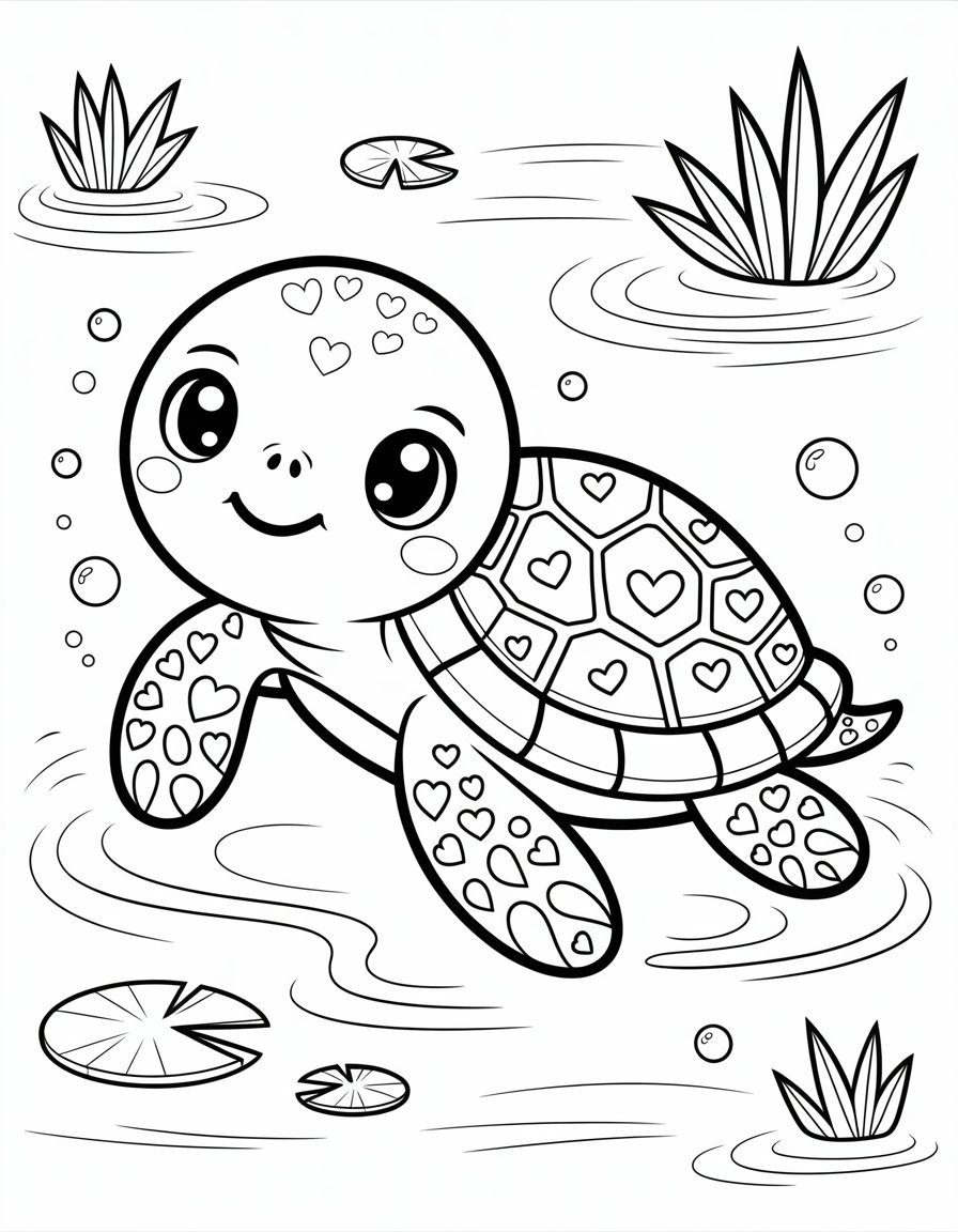 kawaii turtle coloring page