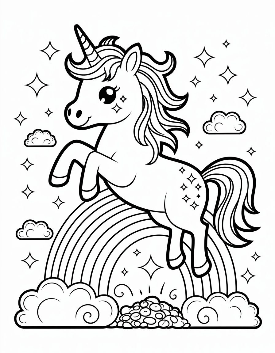 kawaii unicorn coloring page