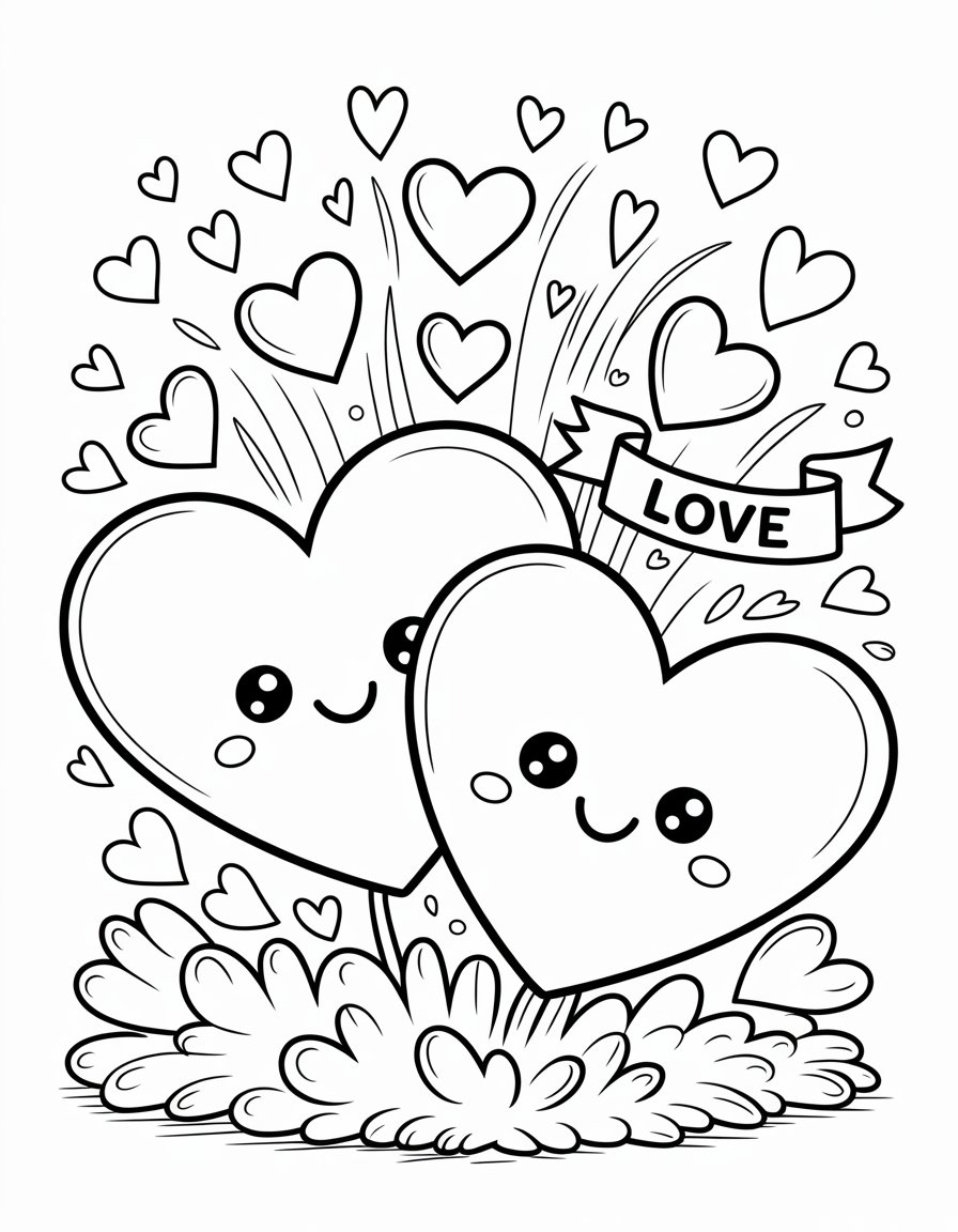 kawaii valentines coloring page