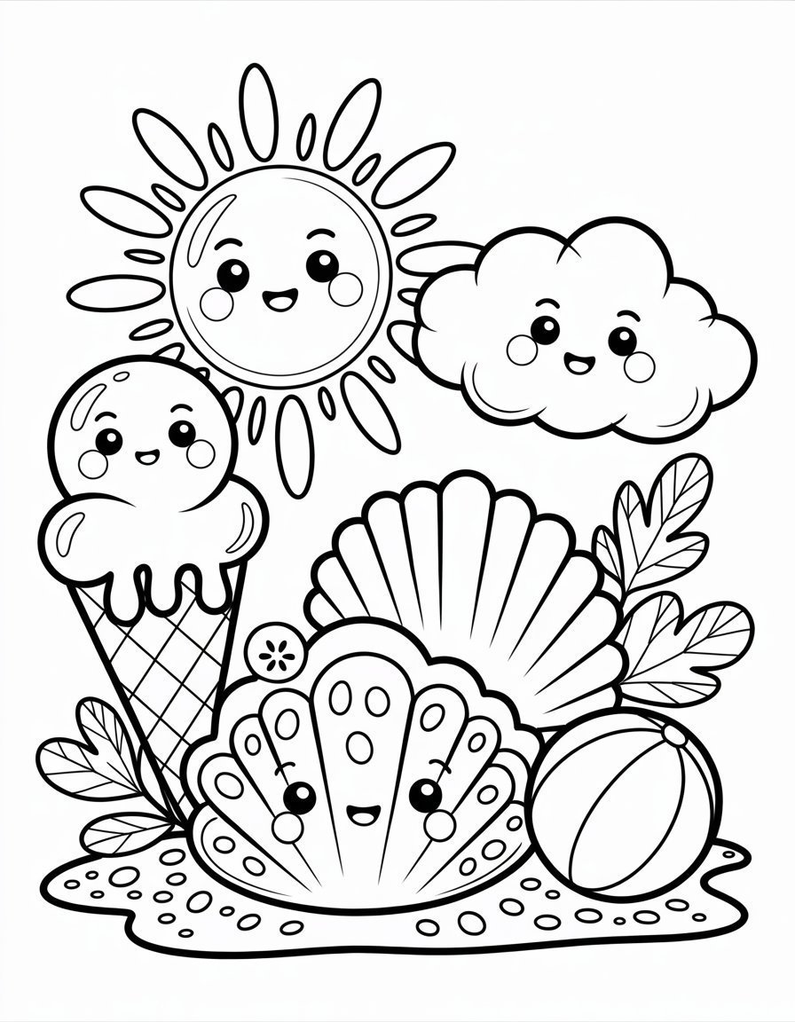 summer kawaii coloring page