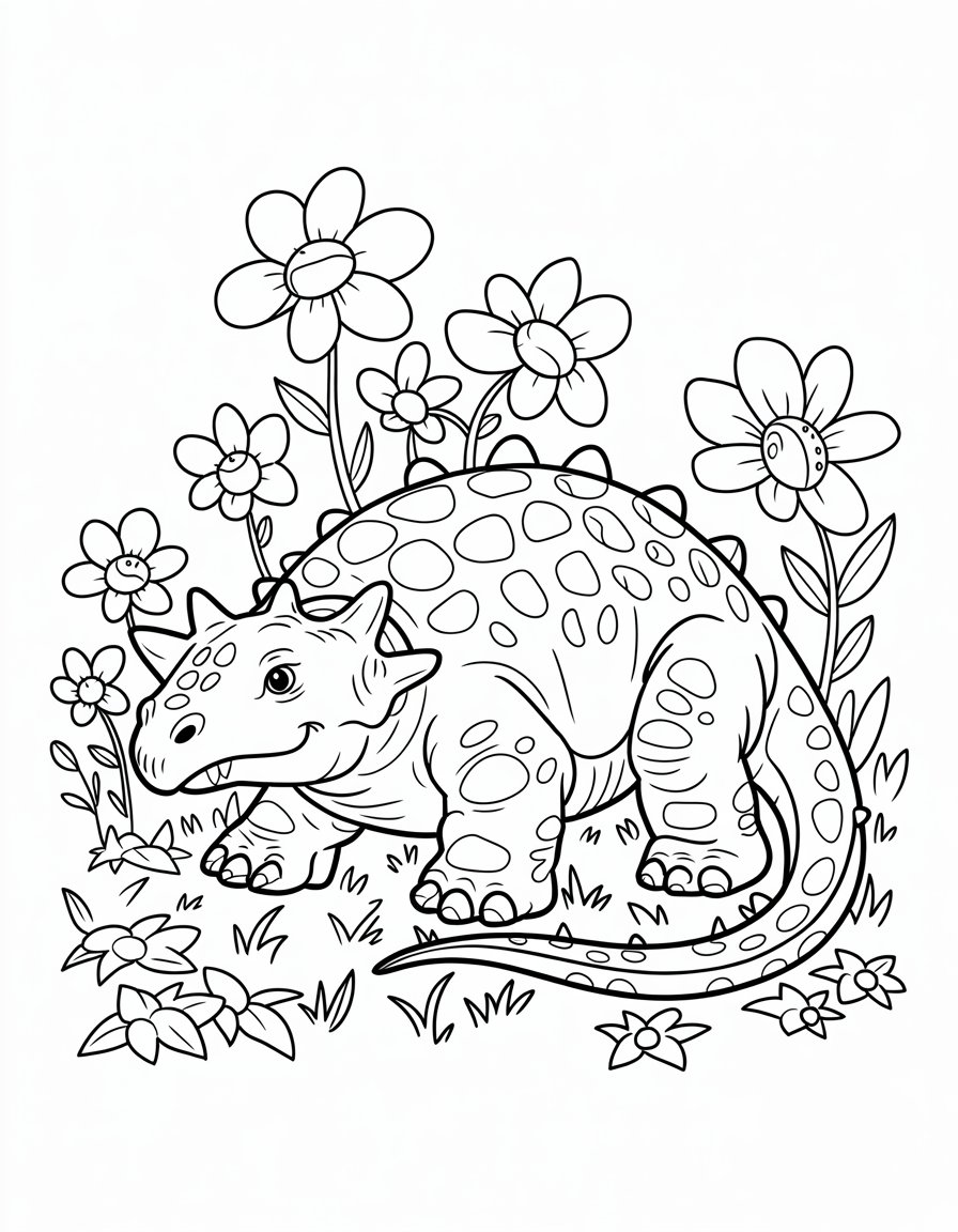 Ankylosaurus and Flowers