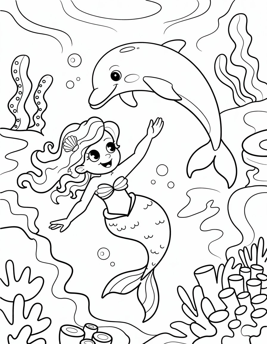 Mermaid and Dolphin Playtime