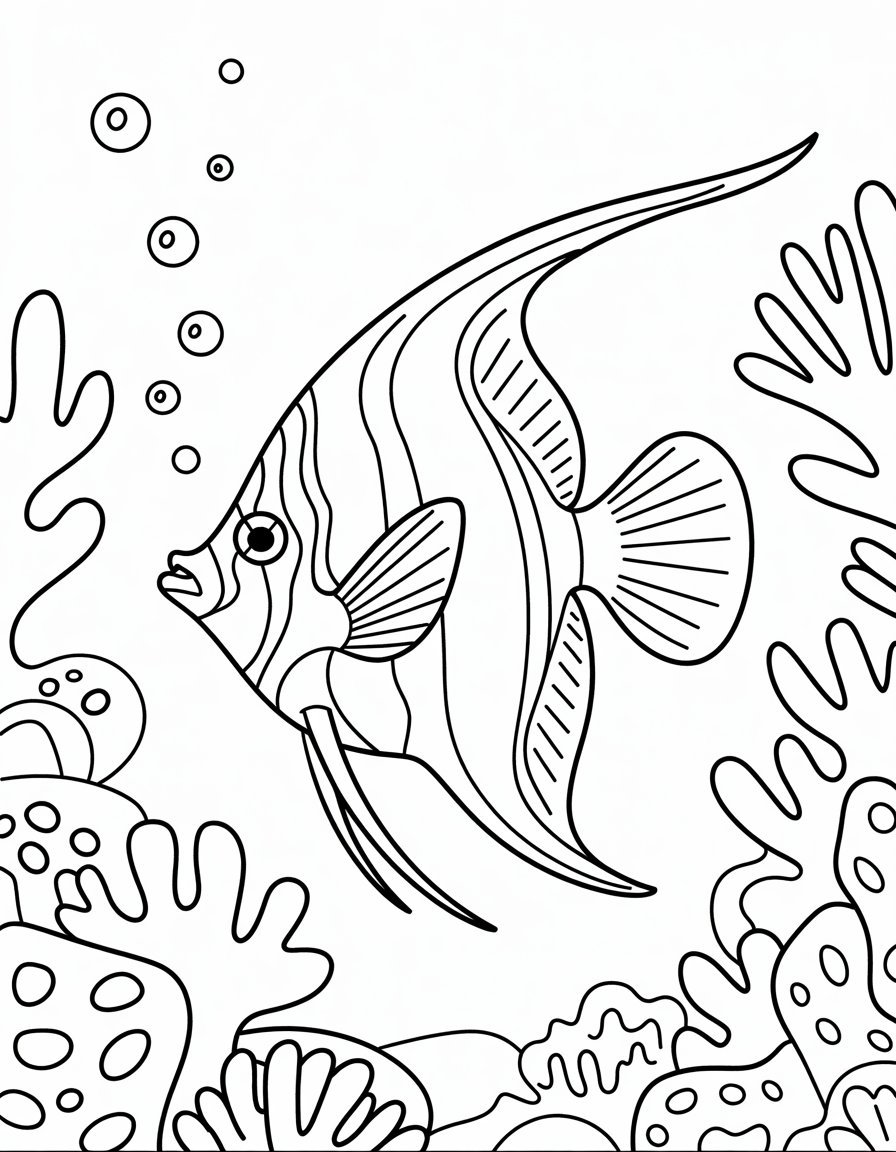 Striped Angelfish Near Coral
