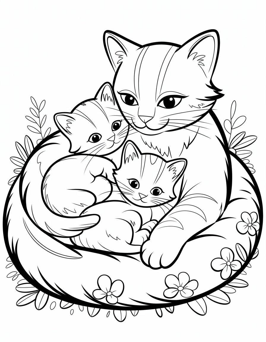 cat family coloring page