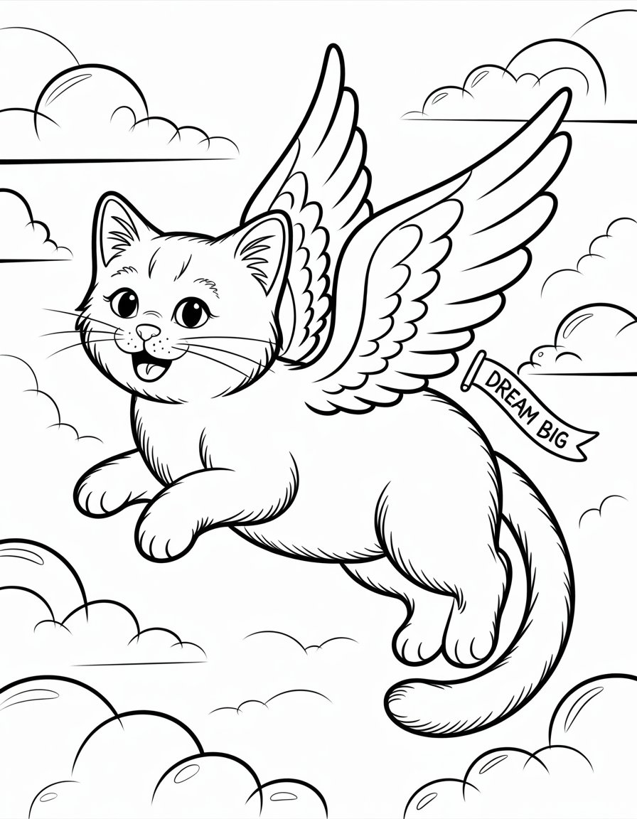 flying cat coloring page