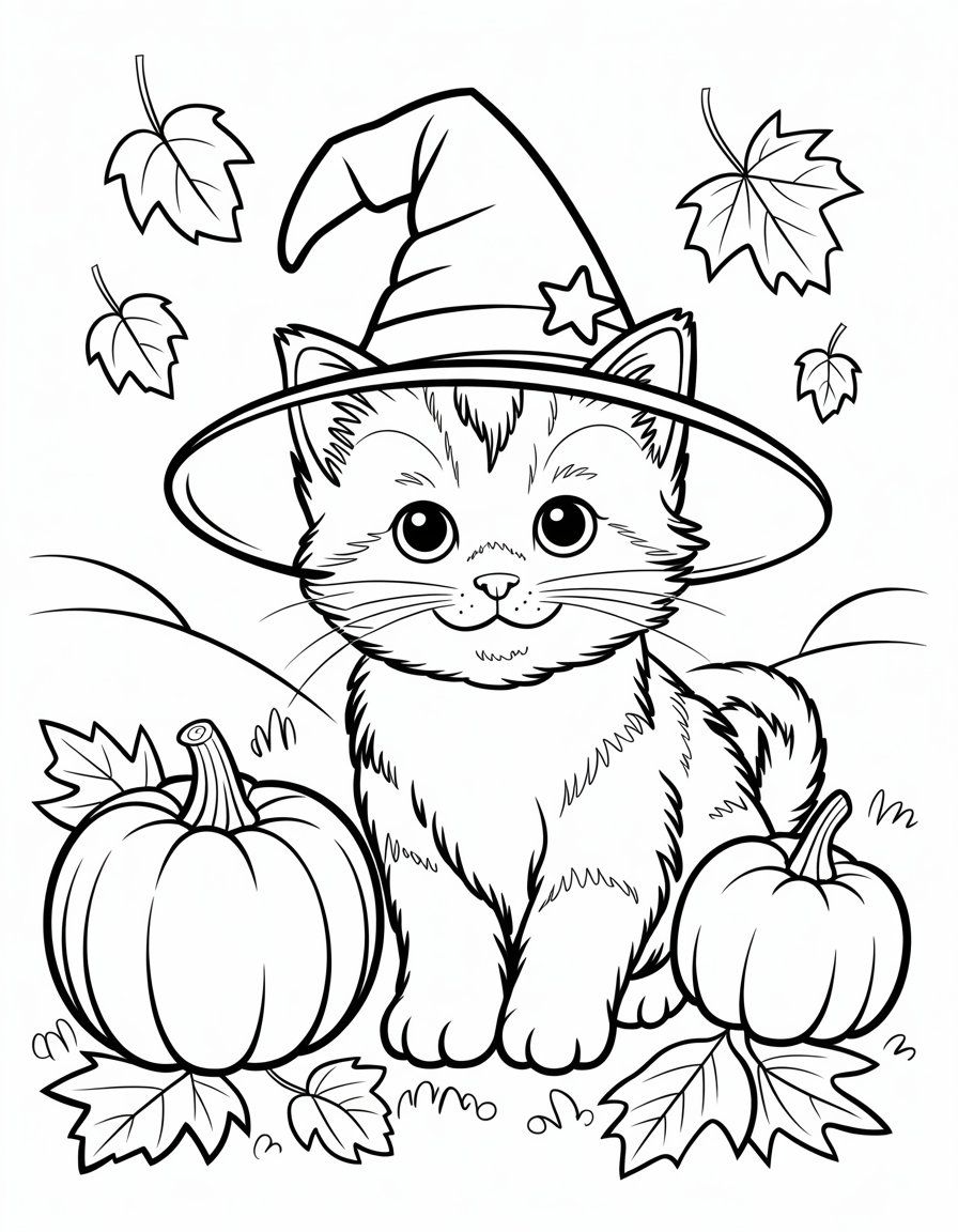 halloween kitten coloring page