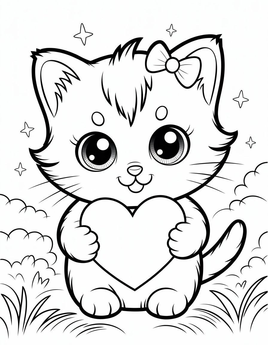 kawaii cute kitten coloring page