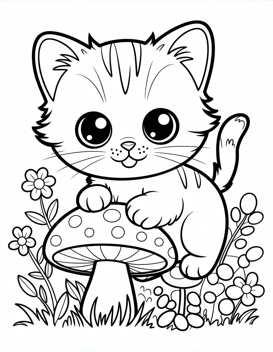 kawaii kitten coloring page