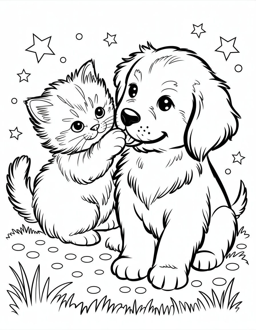 kitten and puppy coloring page