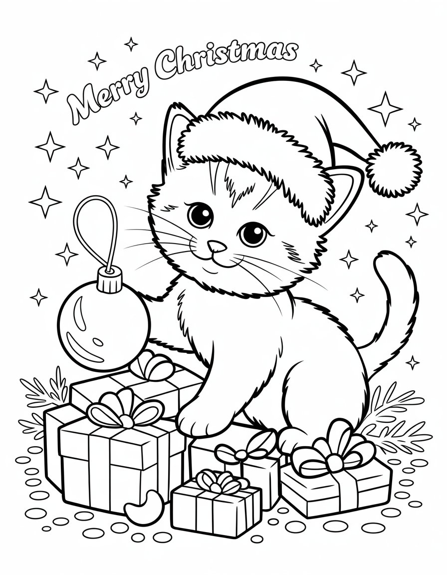 kitten christmas cat coloring page
