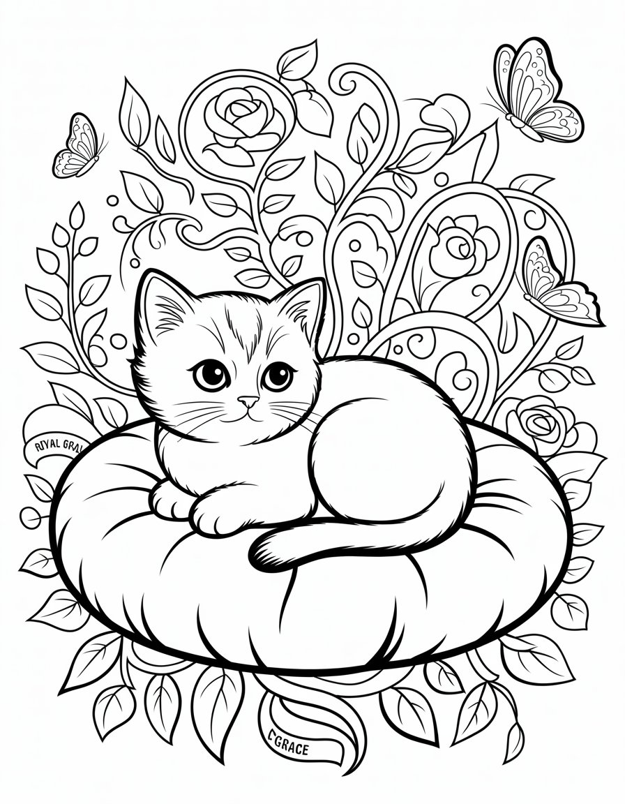 kitten coloring page for adults