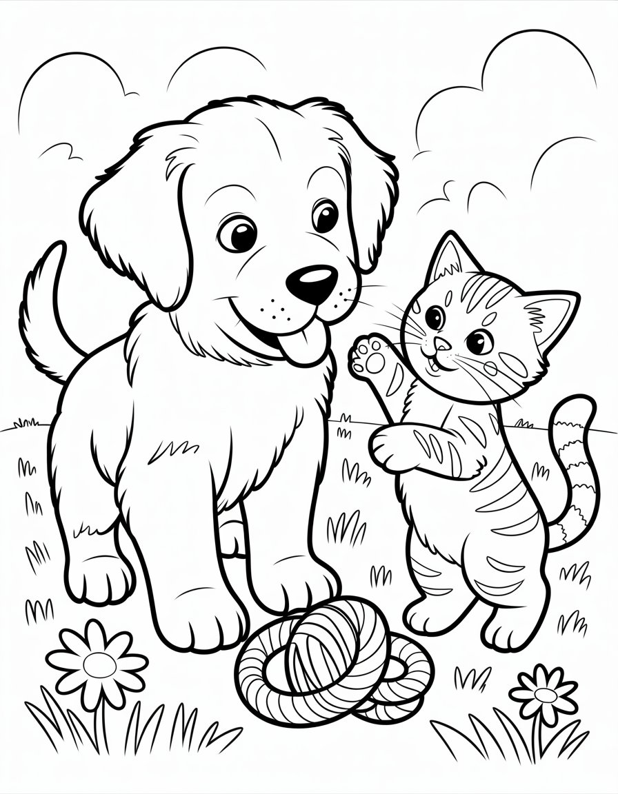 puppy and kitty coloring page