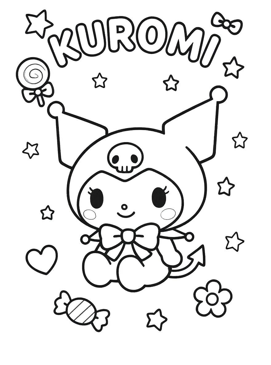 Baby Kuromi with stars coloring page