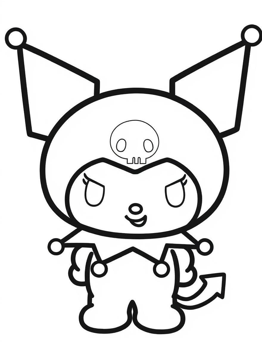 black and white kuromi in a happy mood coloring page
