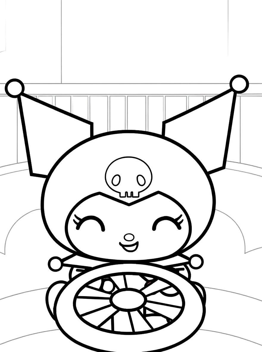 cute kurumi holding a steering wheel coloring page