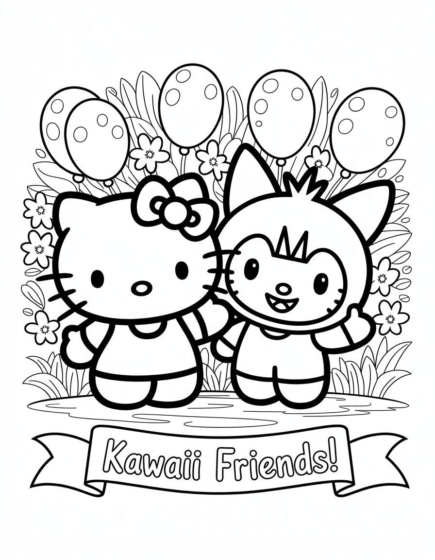 hello kitty and kuromi coloring page