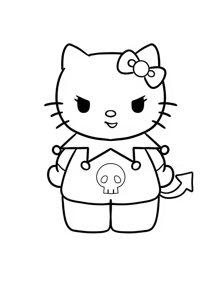 Hello Kitty in Kuromi costume coloring page