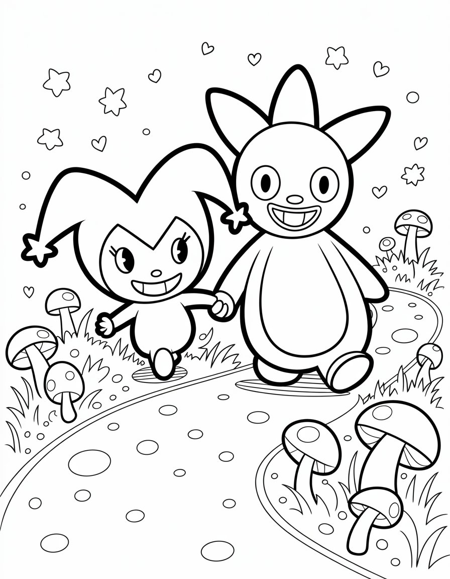 Kuromi and Badtz Maru Holding Hands Coloring Page