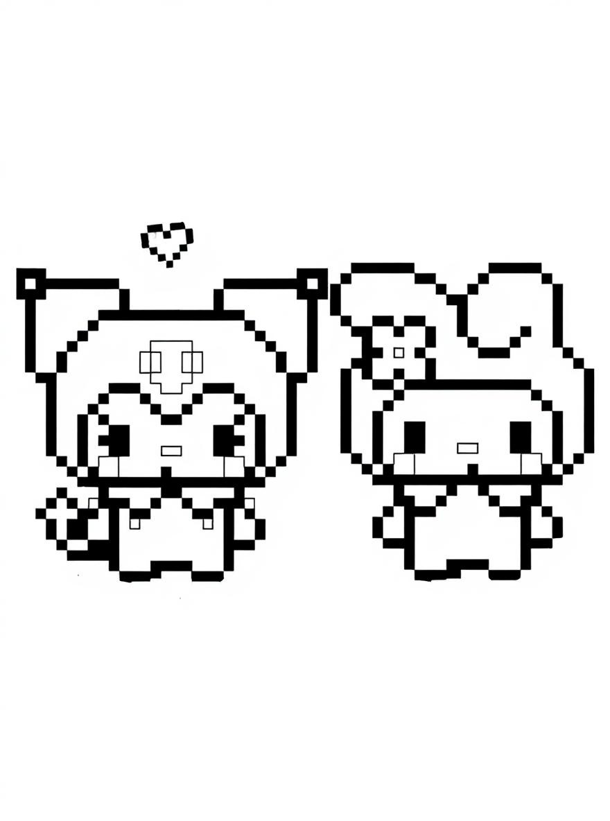 Kuromi and My Melody together coloring page