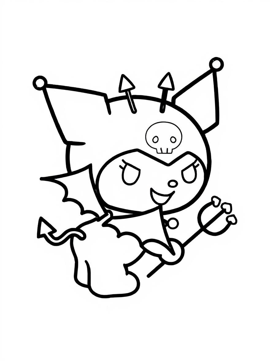Kuromi devil with pitchfork coloring page
