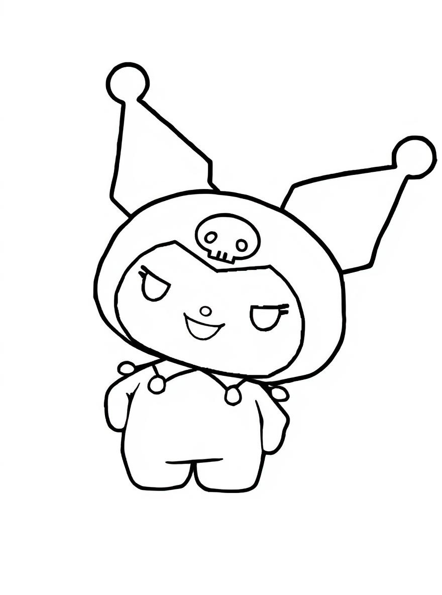 Kuromi happy pose coloring page