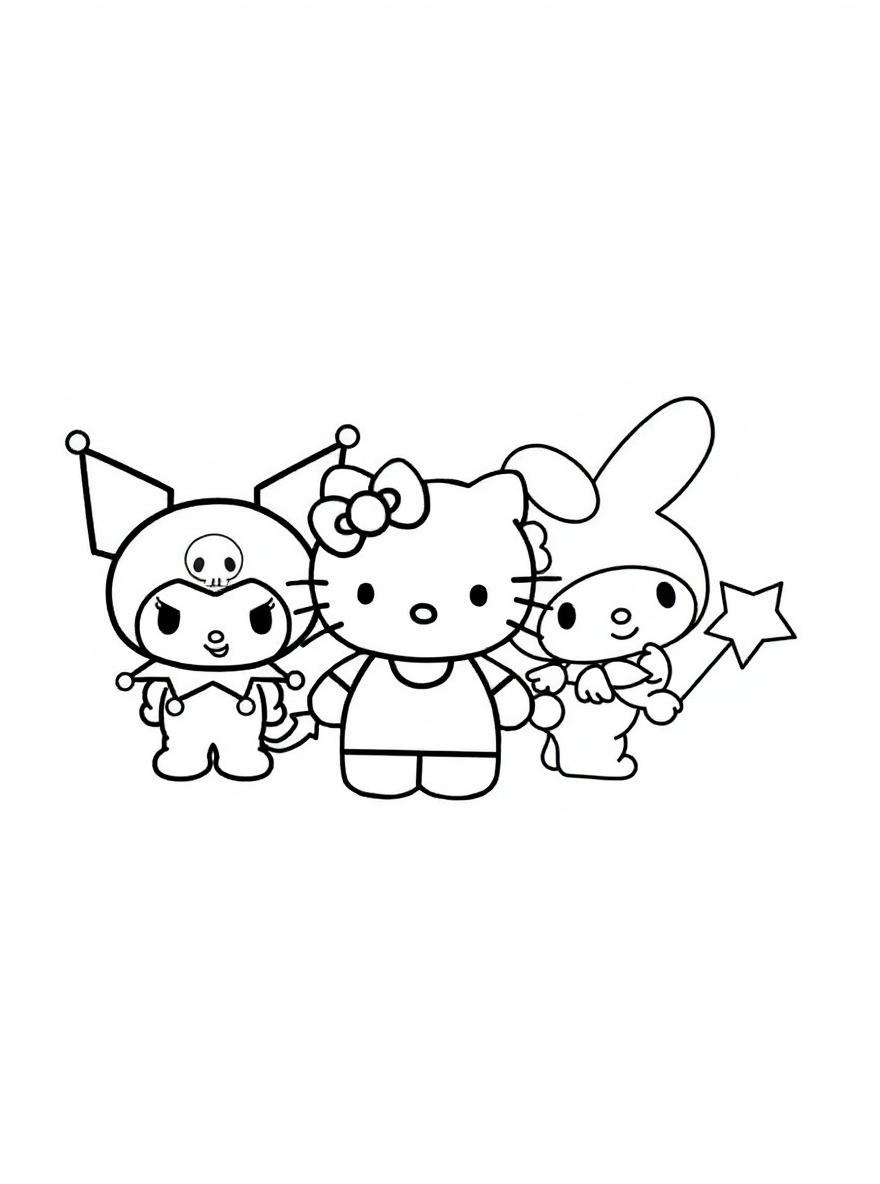 kuromi hello kitty my melody coloring page