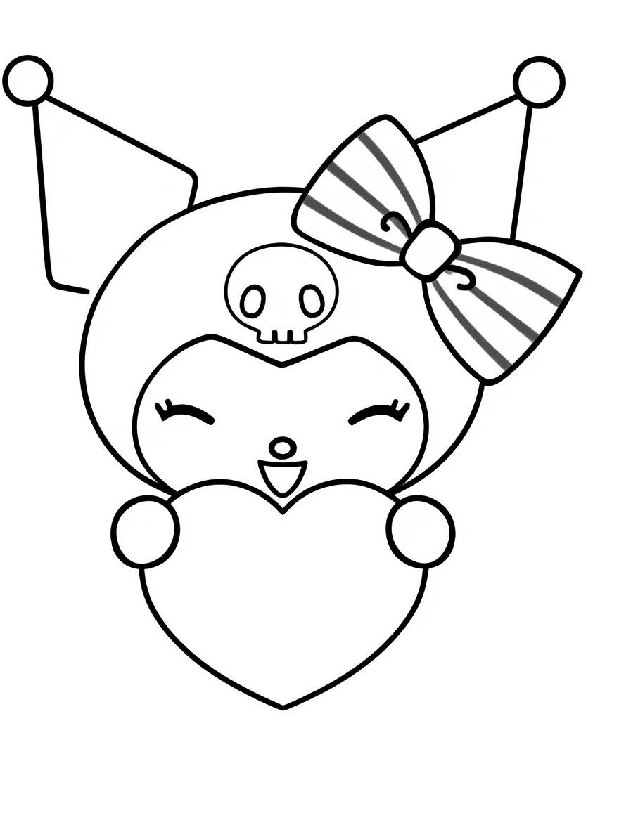 kuromi holding a heart coloring page