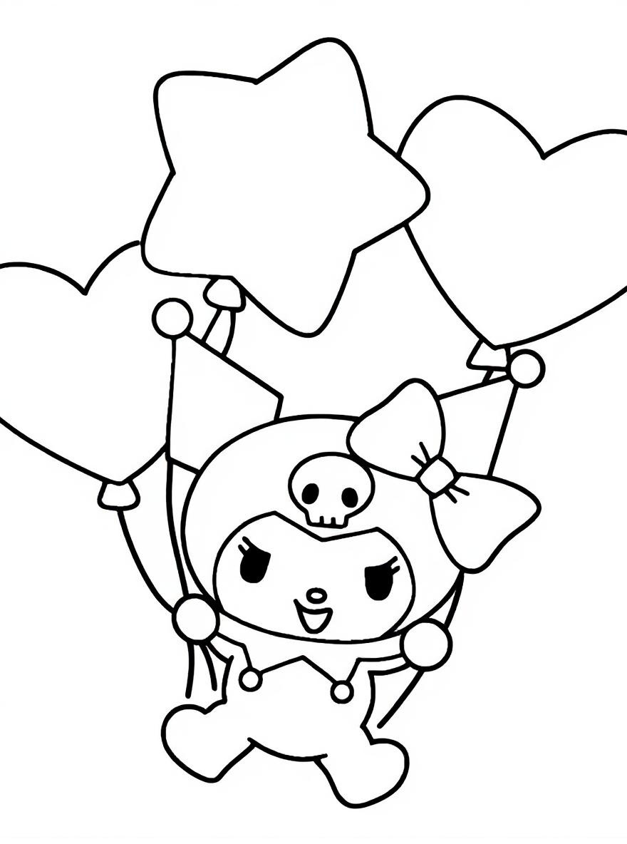kuromi holding balloons coloring page