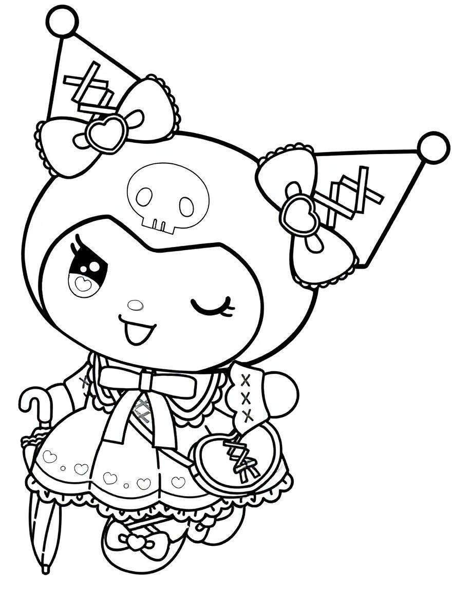 Kuromi in purple dress coloring page