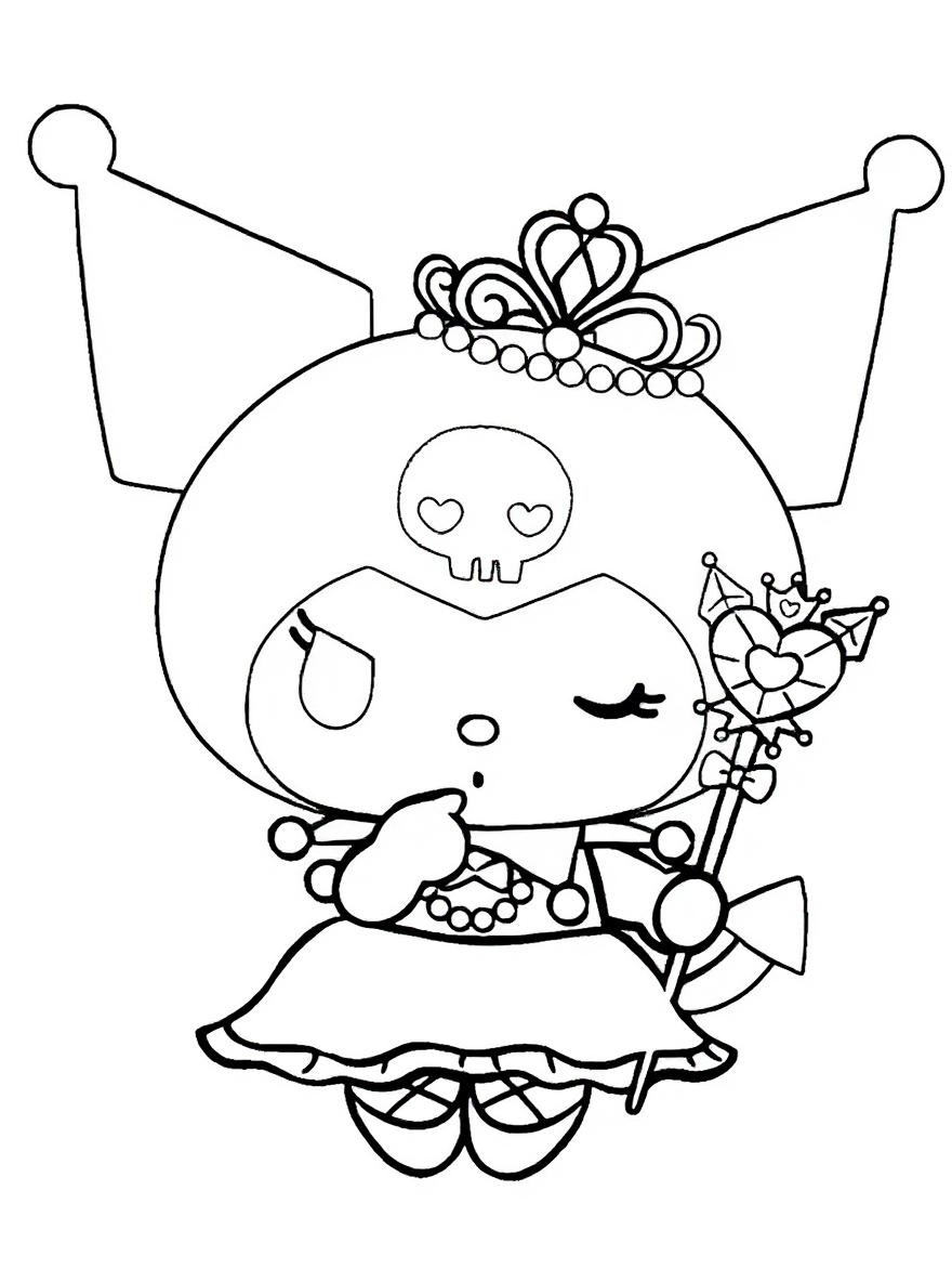 Kuromi princess with magic wand coloring page