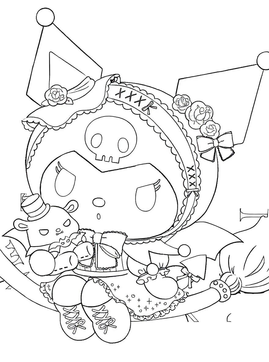 Kuromi spooky witch coloring page