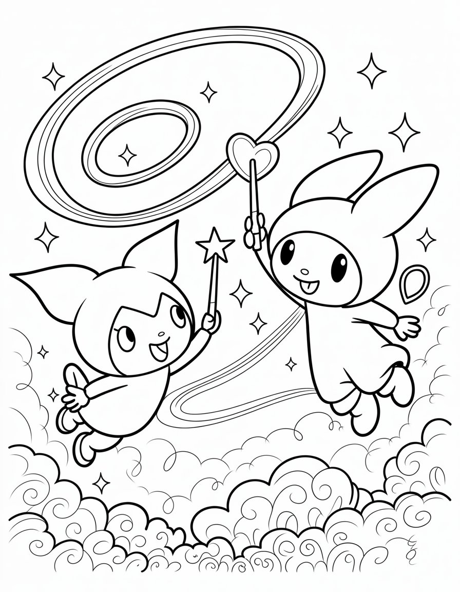 Kuromi vs My Melody Magical Duel Coloring Page
