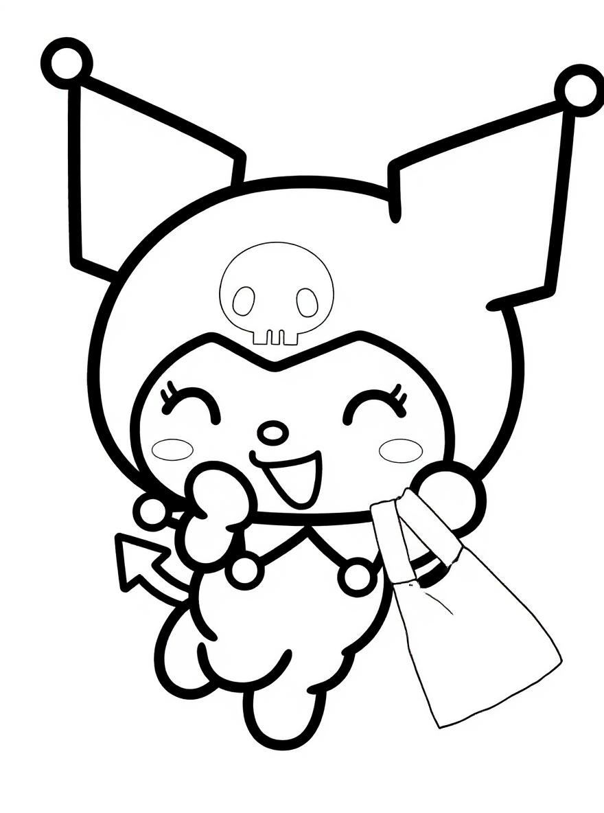Kuromi with a bag coloring page